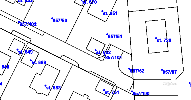 Parcela st. 652 v KÚ Dřenice u Chebu, Katastrální mapa