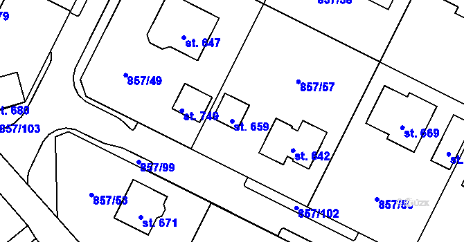 Parcela st. 659 v KÚ Dřenice u Chebu, Katastrální mapa