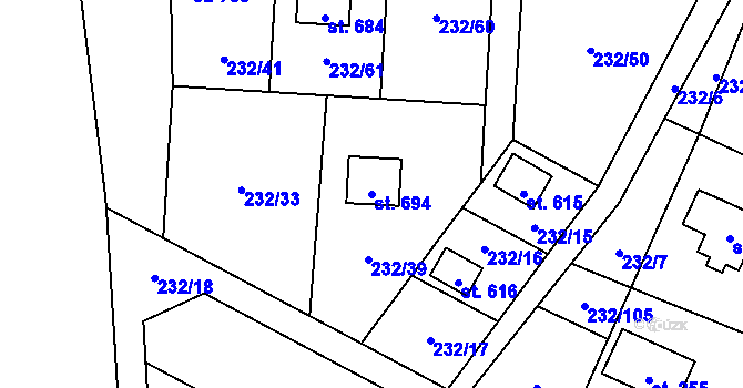 Parcela st. 694 v KÚ Dřenice u Chebu, Katastrální mapa