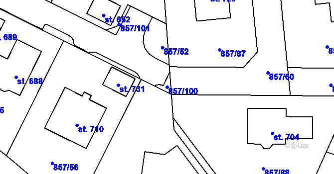 Parcela st. 857/100 v KÚ Dřenice u Chebu, Katastrální mapa