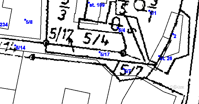 Parcela st. 5/17 v KÚ Chelčice, Katastrální mapa