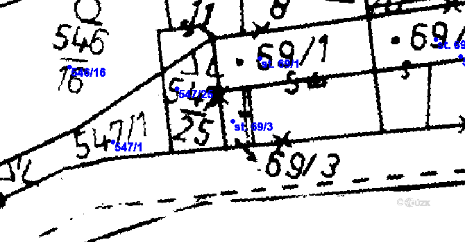 Parcela st. 69/3 v KÚ Chelčice, Katastrální mapa