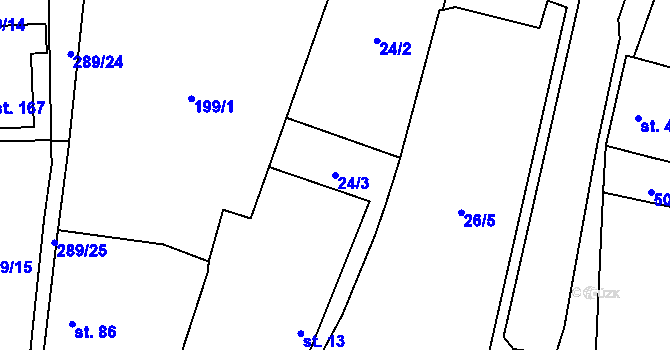 Parcela st. 24/3 v KÚ Chelčice, Katastrální mapa
