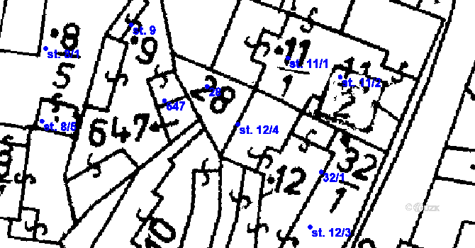 Parcela st. 12/4 v KÚ Chelčice, Katastrální mapa
