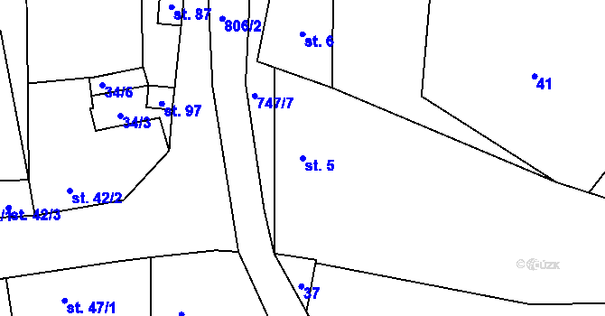 Parcela st. 5 v KÚ Truskovice, Katastrální mapa