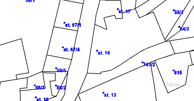 Parcela st. 16 v KÚ Truskovice, Katastrální mapa