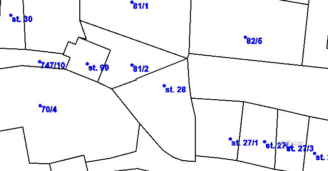 Parcela st. 28 v KÚ Truskovice, Katastrální mapa