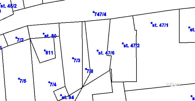 Parcela st. 47/6 v KÚ Truskovice, Katastrální mapa