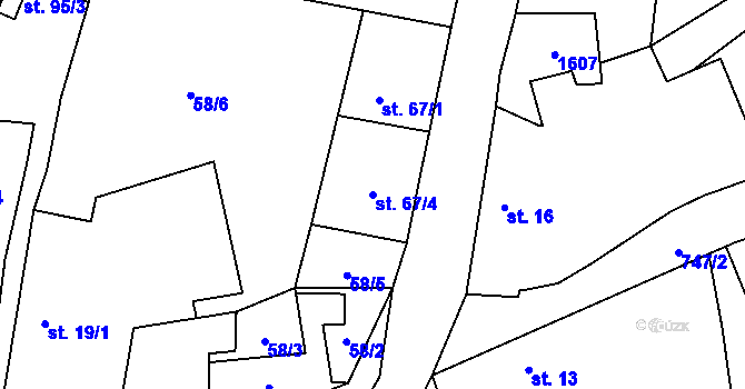 Parcela st. 67/4 v KÚ Truskovice, Katastrální mapa
