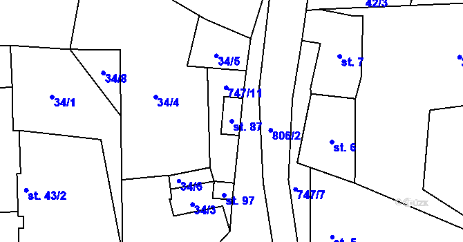 Parcela st. 87 v KÚ Truskovice, Katastrální mapa