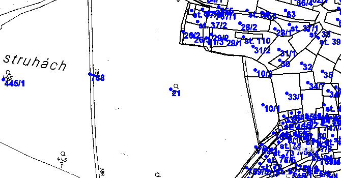 Parcela st. 21 v KÚ Truskovice, Katastrální mapa