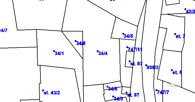 Parcela st. 34/4 v KÚ Truskovice, Katastrální mapa