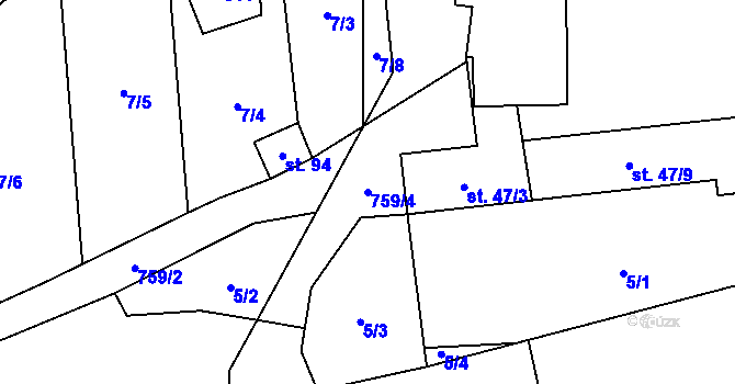 Parcela st. 759/4 v KÚ Truskovice, Katastrální mapa