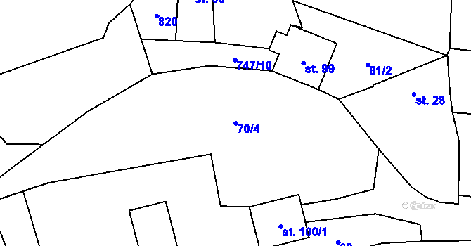 Parcela st. 70/4 v KÚ Truskovice, Katastrální mapa