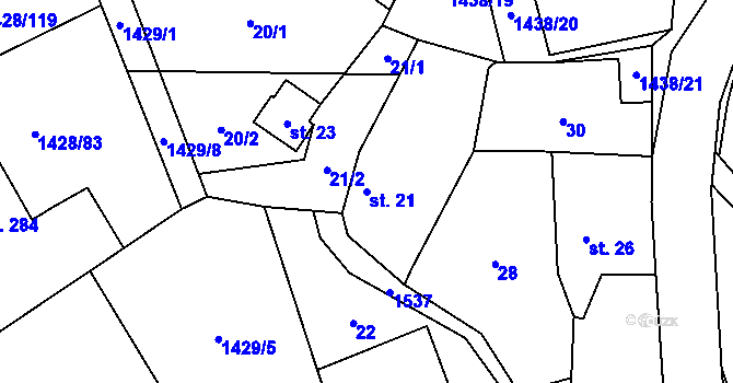 Parcela st. 21 v KÚ Cheznovice, Katastrální mapa