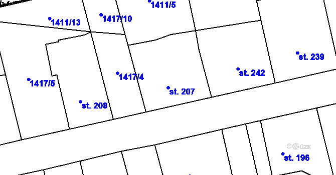 Parcela st. 207 v KÚ Cheznovice, Katastrální mapa