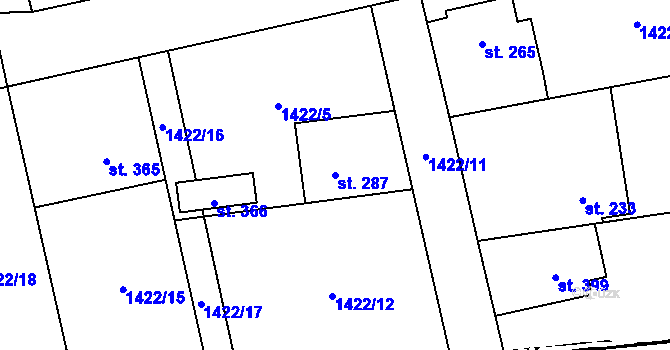 Parcela st. 287 v KÚ Cheznovice, Katastrální mapa