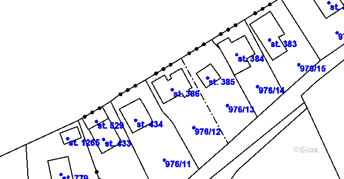 Parcela st. 386 v KÚ Cheznovice, Katastrální mapa