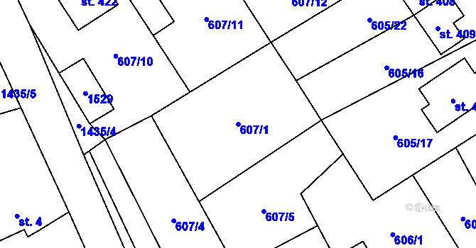 Parcela st. 607/1 v KÚ Cheznovice, Katastrální mapa