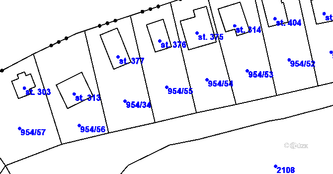 Parcela st. 954/55 v KÚ Cheznovice, Katastrální mapa