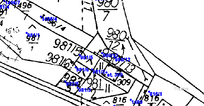 Parcela st. 980/13 v KÚ Cheznovice, Katastrální mapa