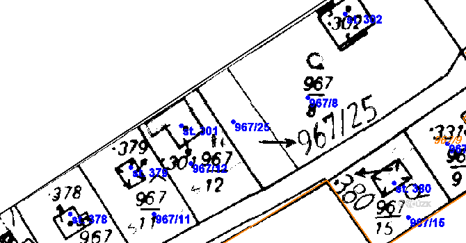 Parcela st. 967/25 v KÚ Cheznovice, Katastrální mapa