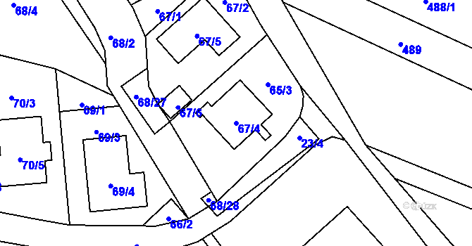 Parcela st. 67/4 v KÚ Chlebičov, Katastrální mapa