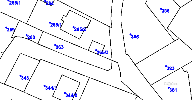 Parcela st. 265/3 v KÚ Chlebičov, Katastrální mapa