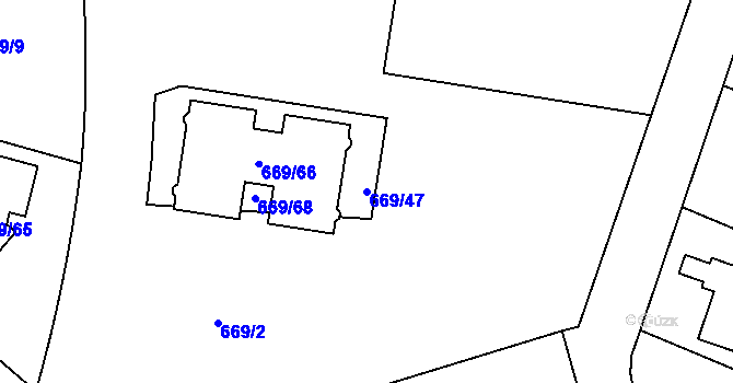 Parcela st. 669/47 v KÚ Chlebičov, Katastrální mapa