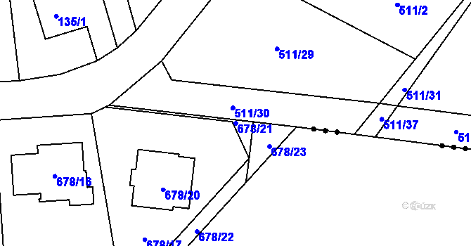 Parcela st. 678/21 v KÚ Chlebičov, Katastrální mapa