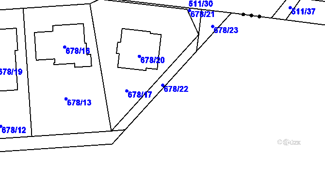 Parcela st. 678/22 v KÚ Chlebičov, Katastrální mapa