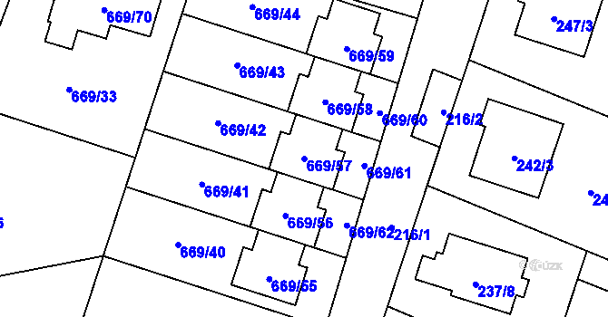 Parcela st. 669/57 v KÚ Chlebičov, Katastrální mapa