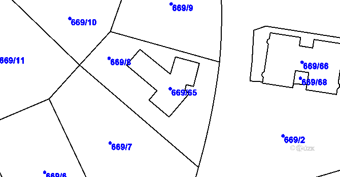 Parcela st. 669/65 v KÚ Chlebičov, Katastrální mapa