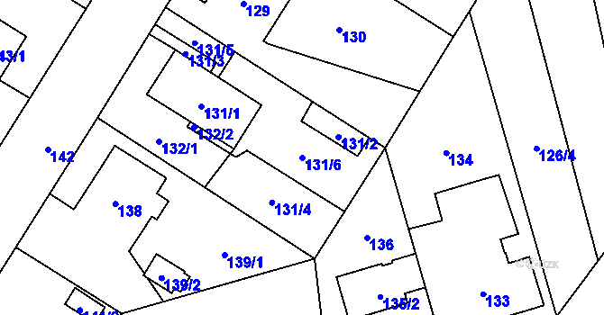 Parcela st. 131/6 v KÚ Chlebičov, Katastrální mapa