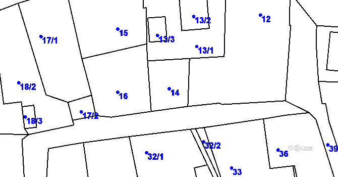 Parcela st. 14 v KÚ Chlebičov, Katastrální mapa