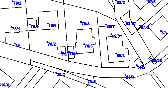 Parcela st. 70/5 v KÚ Chlebičov, Katastrální mapa