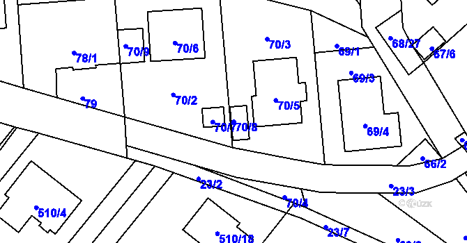Parcela st. 70/8 v KÚ Chlebičov, Katastrální mapa