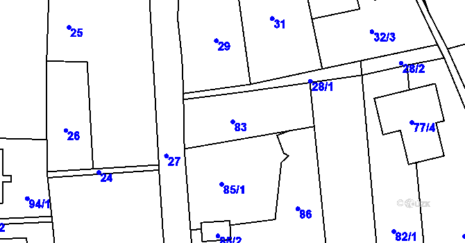 Parcela st. 83 v KÚ Chlebičov, Katastrální mapa