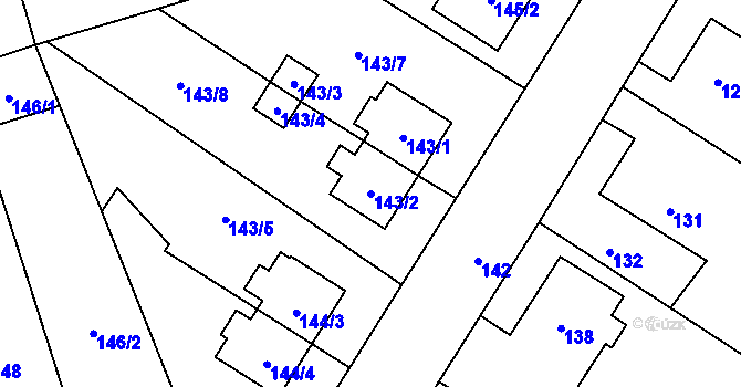 Parcela st. 143/2 v KÚ Chlebičov, Katastrální mapa
