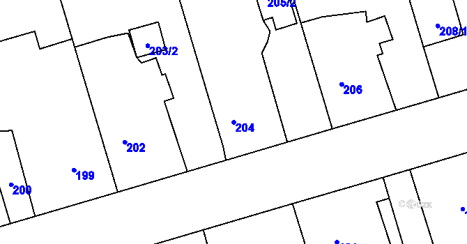 Parcela st. 204 v KÚ Chlebičov, Katastrální mapa