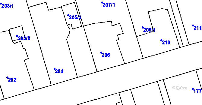 Parcela st. 206 v KÚ Chlebičov, Katastrální mapa