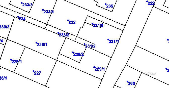 Parcela st. 231/2 v KÚ Chlebičov, Katastrální mapa