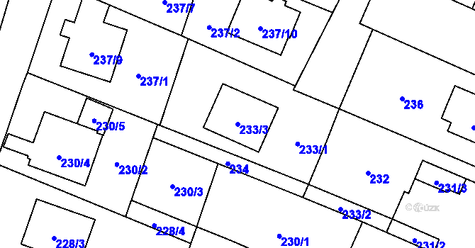 Parcela st. 233/3 v KÚ Chlebičov, Katastrální mapa