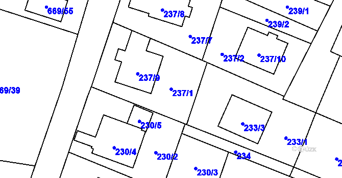 Parcela st. 237/1 v KÚ Chlebičov, Katastrální mapa