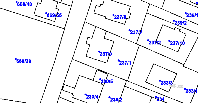 Parcela st. 237/9 v KÚ Chlebičov, Katastrální mapa