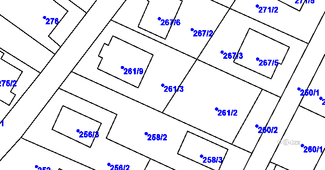 Parcela st. 261/3 v KÚ Chlebičov, Katastrální mapa