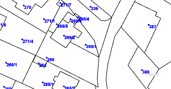 Parcela st. 269/1 v KÚ Chlebičov, Katastrální mapa