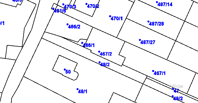 Parcela st. 467/2 v KÚ Chlebičov, Katastrální mapa