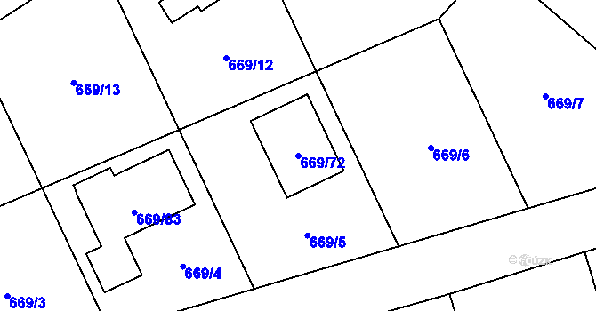 Parcela st. 669/72 v KÚ Chlebičov, Katastrální mapa