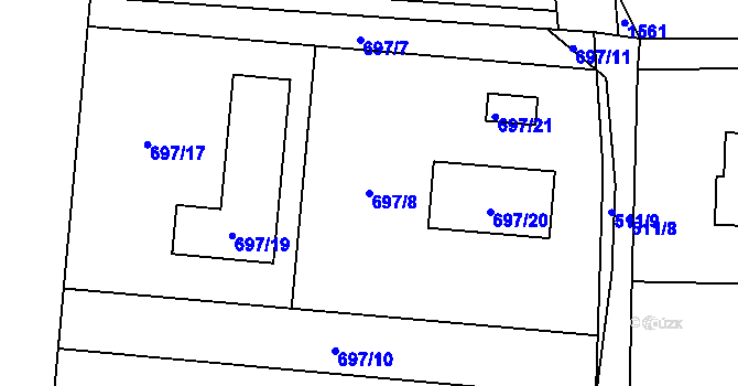Parcela st. 697/8 v KÚ Chlebovice, Katastrální mapa